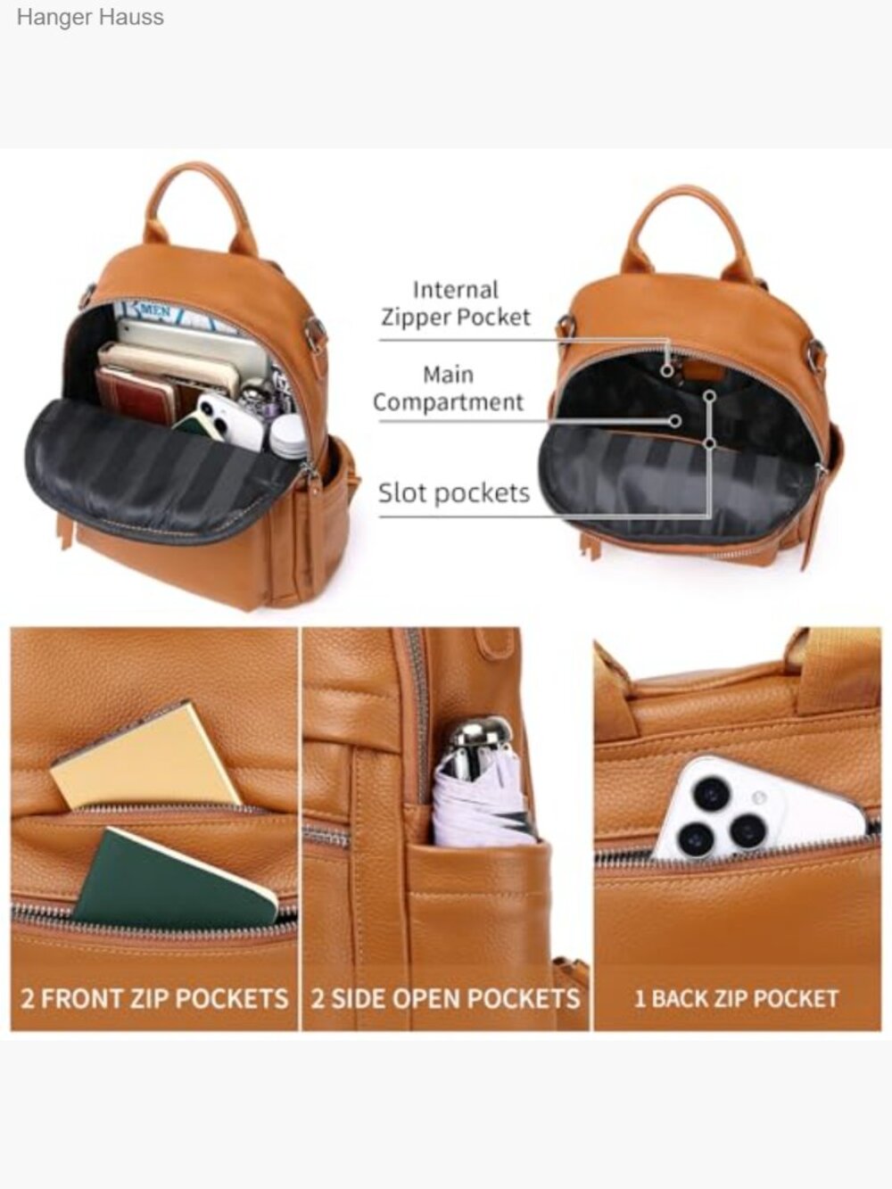 Genuine Leather Backpack Purse Convertible Daypack - Picture 5 of 7